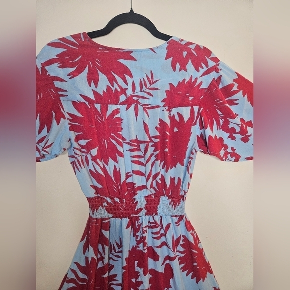 0069 Abel the Label Dress Tropical Blue Pink Floral High Low Midi Flounce XS - Picture 12 of 15